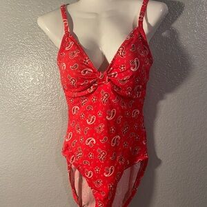 Red Paisley One Piece Swimwear with Adjustable Straps